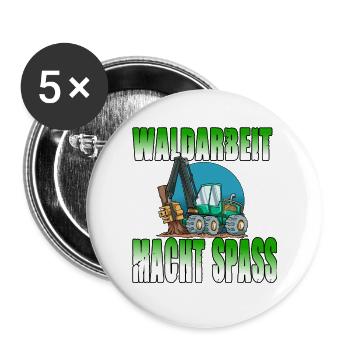 Waldarbeit macht Spass - Buttons groß 56 mm (5er Pack) - Weiß - Vorne