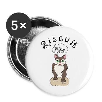 Cat Making Biscuits Maker Cat - Buttons large 2.2''/56 mm (5-pack) - white - Front
