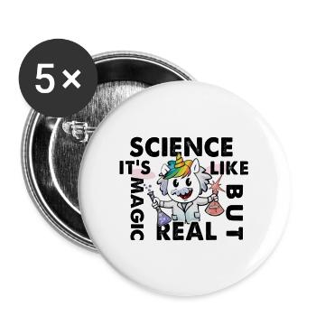 Funny Science Is Like Magic But Real Unicorn - Buttons large 2.2''/56 mm (5-pack) - white - Front