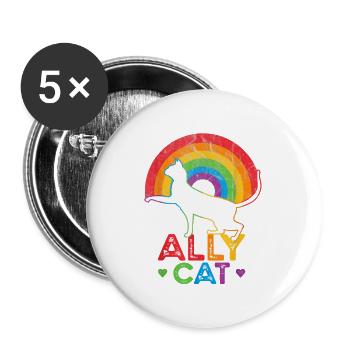 Ally Cat LGBT Pride Ally Cat With Rainbow - Buttons large 2.2''/56 mm (5-pack) - white - Front