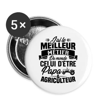 Papa et agriculteur, Cadeau papa agriculteur - Lot de 5 grands badges (56 mm) - blanc - Devant