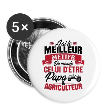 Papa et agriculteur, Cadeau papa agriculteur - Lot de 5 grands badges (56 mm) - blanc - Devant