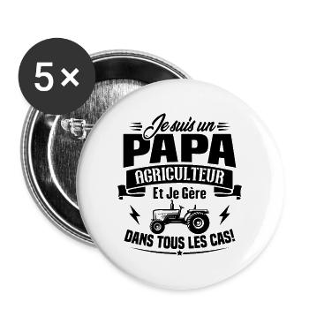 Je suis un papa agriculteur et je gère le deux - Lot de 5 grands badges (56 mm) - blanc - Devant