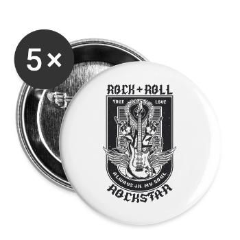 Design guitare rock - Lot de 5 grands badges (56 mm) - blanc - Devant