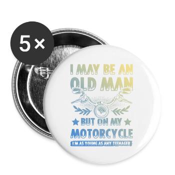 Motorrad alter mann - Buttons groß 56 mm (5er Pack) - Weiß - Vorne