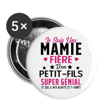 Je Suis Une Mamie Fière D'un Petit Fils Cadeau - Lot de 5 grands badges (56 mm) - blanc - Devant