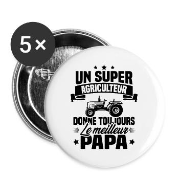 Super agriculteur donne toujours le meilleur papa - Lot de 5 grands badges (56 mm) - blanc - Devant