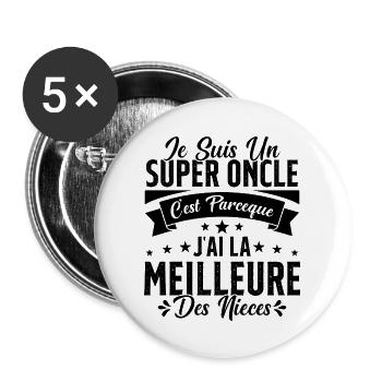 Un Super Oncle Cadeau Humour Nièce Tonton - Lot de 5 grands badges (56 mm) - blanc - Devant