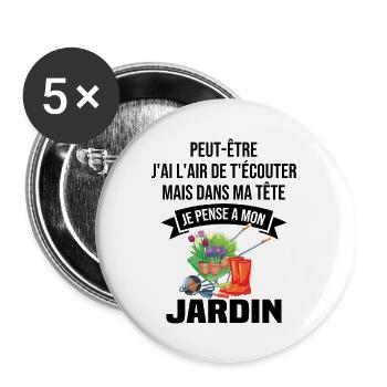 Dans ma tête je pense a mon jardin - Lot de 5 grands badges (56 mm) - blanc - Devant