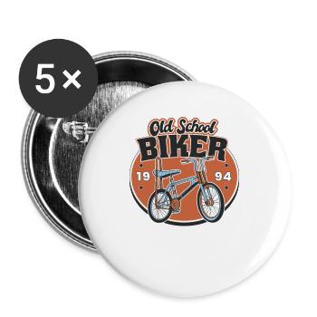 Old School Biker 1994. 29. Geburtstag - Buttons groß 56 mm (5er Pack) - Weiß - Vorne