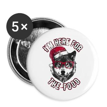 Ich bin wegen des Essens hier - Grumpy Christmas Wolf - Buttons groß 56 mm (5er Pack) - Weiß - Vorne