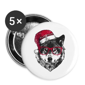 Loup de Noël grincheux - Lot de 5 grands badges (56 mm) - blanc - Devant