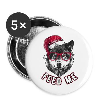 Feed Me – Grumpy Christmas Wolf - Buttons large 2.2''/56 mm (5-pack) - white - Front
