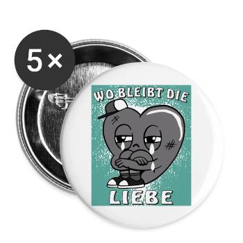 HERZ WO BLEIBT DIE LIEBE - Buttons groß 56 mm (5er Pack) - Weiß - Vorne