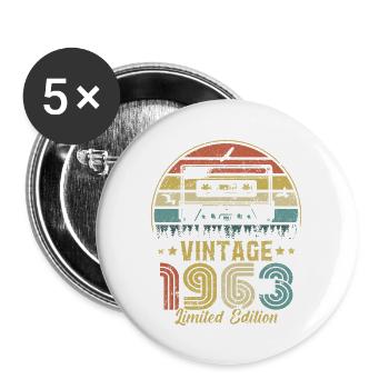 Cassette vintage 1963 - Lot de 5 grands badges (56 mm) - blanc - Devant