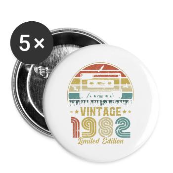 Vintage-Kassette 1982 - Buttons groß 56 mm (5er Pack) - Weiß - Vorne
