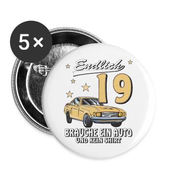 AUTO GEBURTSTAG ENDLICH 19 - Buttons groß 56 mm (5er Pack) - Weiß - Vorne