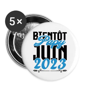 Cadeau Annonce grossesse bientôt Papy Juin 2023. - Lot de 5 grands badges (56 mm) - blanc - Devant
