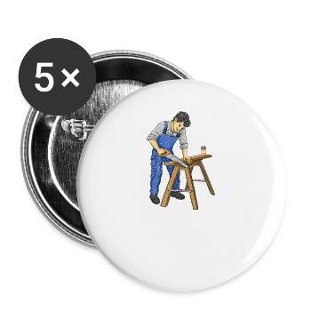 D’abord je bois du café puis je construis des choses charpentier - Lot de 5 grands badges (56 mm) - blanc - Devant