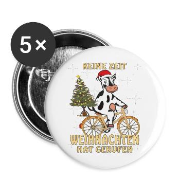 KUH FAHRRAD KEINE ZEIT WEIHNACHTEN - Buttons groß 56 mm (5er Pack) - Weiß - Vorne
