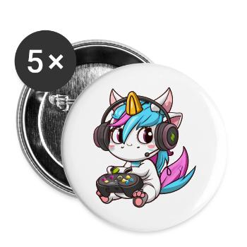 00234 süßes Einhorn mit Headset und Controller - Buttons groß 56 mm (5er Pack) - Weiß - Vorne