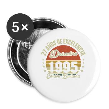 December 1995 27 Years Vintage Birthday Gift - Buttons large 2.2''/56 mm (5-pack) - white - Front