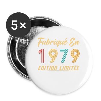 Fabriqué en 1979 Vintage Cadeau D'anniversaire - Lot de 5 grands badges (56 mm) - blanc - Devant