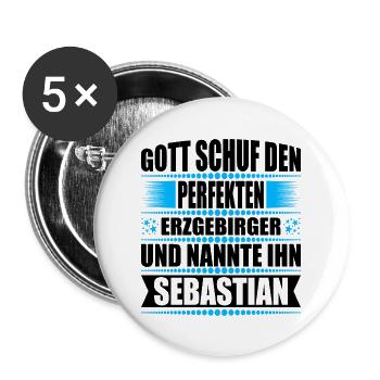 Erzgebirge Mann Namen Sachsen Sebastian - Buttons groß 56 mm (5er Pack) - Weiß - Vorne