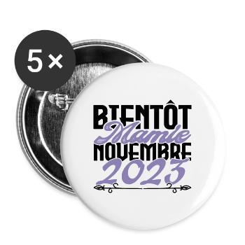 Annonce grossesse. bientôt Mamie Novembre 2023. - Lot de 5 grands badges (56 mm) - blanc - Devant