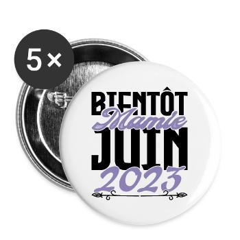 Annonce grossesse. bientôt Mamie Juin 2023. - Lot de 5 grands badges (56 mm) - blanc - Devant