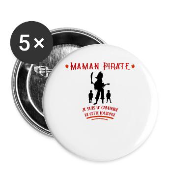 Maman Pirate Idée Cadeau Fêtes Des Mères - Lot de 5 grands badges (56 mm) - blanc - Devant