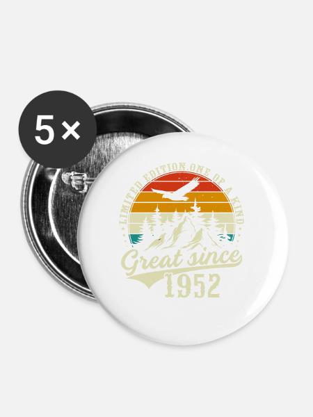 Einzigartig seit 1952 - Buttons groß 56 mm (5er Pack) - Weiß