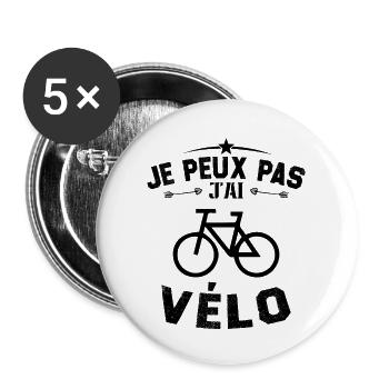 Je Peux Pas J'ai Vélo Cadeau Cycliste - Lot de 5 grands badges (56 mm) - blanc - Devant