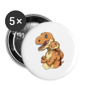 Starker Dino mit Dinosaurier Kind - Buttons groß 56 mm (5er Pack) - Weiß - Vorne