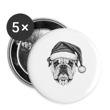 Chien de Noël Joyeux Noël Bulldog Cadeau - Lot de 5 grands badges (56 mm) - blanc - Devant