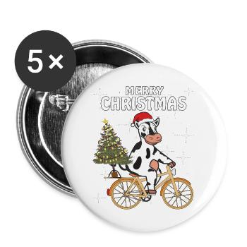 COW BIKE CHRISTMAS MERRY CHRISTMAS - Buttons large 2.2''/56 mm (5-pack) - white - Front