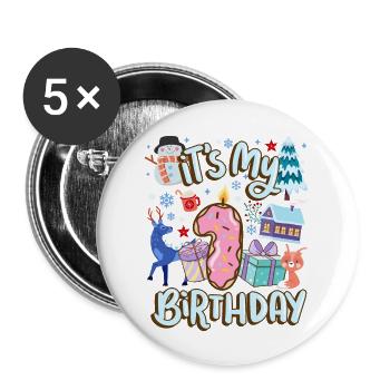 It's My 1 Birthday Snowman Holiday Donut - Buttons large 2.2''/56 mm (5-pack) - white - Front