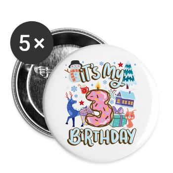Es Ist Mein 3 Geburtstag Schneemann Urlaub Donut - Buttons groß 56 mm (5er Pack) - Weiß - Vorne