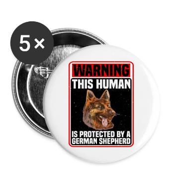 Cet humain est protégé par un berger allemand 4 - Lot de 5 grands badges (56 mm) - blanc - Devant