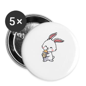 Drinking Boba Bubble Tea Kawaii Anime Rabbit Lover - Buttons large 2.2''/56 mm (5-pack) - white - Front