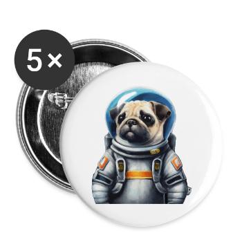 Mops Hund im Raumanzug Lustige Geschenkidee - Buttons groß 56 mm (5er Pack) - Weiß - Vorne