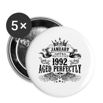 1992 | Januar Aged Perfectly 1992 Geburtstagsgeschenk - Buttons groß 56 mm (5er Pack) - Weiß - Vorne