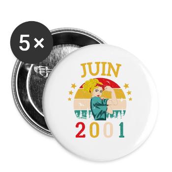 Juin 2001 Anniversaire Vintage Happy Birthday - Lot de 5 grands badges (56 mm) - blanc - Devant