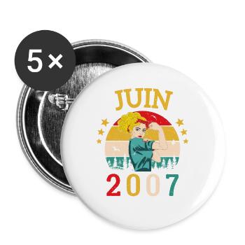 Juin 2007 Anniversaire Vintage Happy Birthday - Lot de 5 grands badges (56 mm) - blanc - Devant