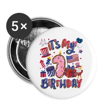 Es Ist Mein 1 Geburtstag Eagle 4. Juli - Buttons groß 56 mm (5er Pack) - Weiß - Vorne
