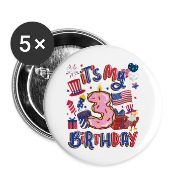 Es Ist Mein 3 Geburtstag Eagle 4. Juli - Buttons groß 56 mm (5er Pack) - Weiß - Vorne