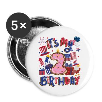 Es Ist Mein 2 Geburtstag Eagle 4. Juli - Buttons groß 56 mm (5er Pack) - Weiß - Vorne