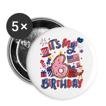 Es Ist Mein 6 Geburtstag Eagle 4. Juli - Buttons groß 56 mm (5er Pack) - Weiß - Vorne