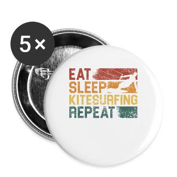 Manger Sommeil Kitesurf Répéter Drôle - Lot de 5 grands badges (56 mm) - blanc - Devant