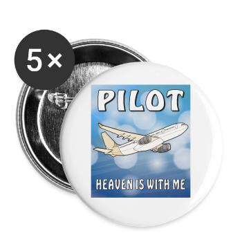 FLUGZEUG PILOT HEAVEN IS WITH ME - Buttons groß 56 mm (5er Pack) - Weiß - Vorne